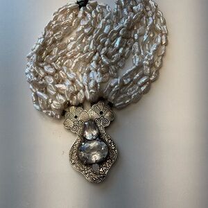 Stephen Dweck Silver and White Pearl Necklace